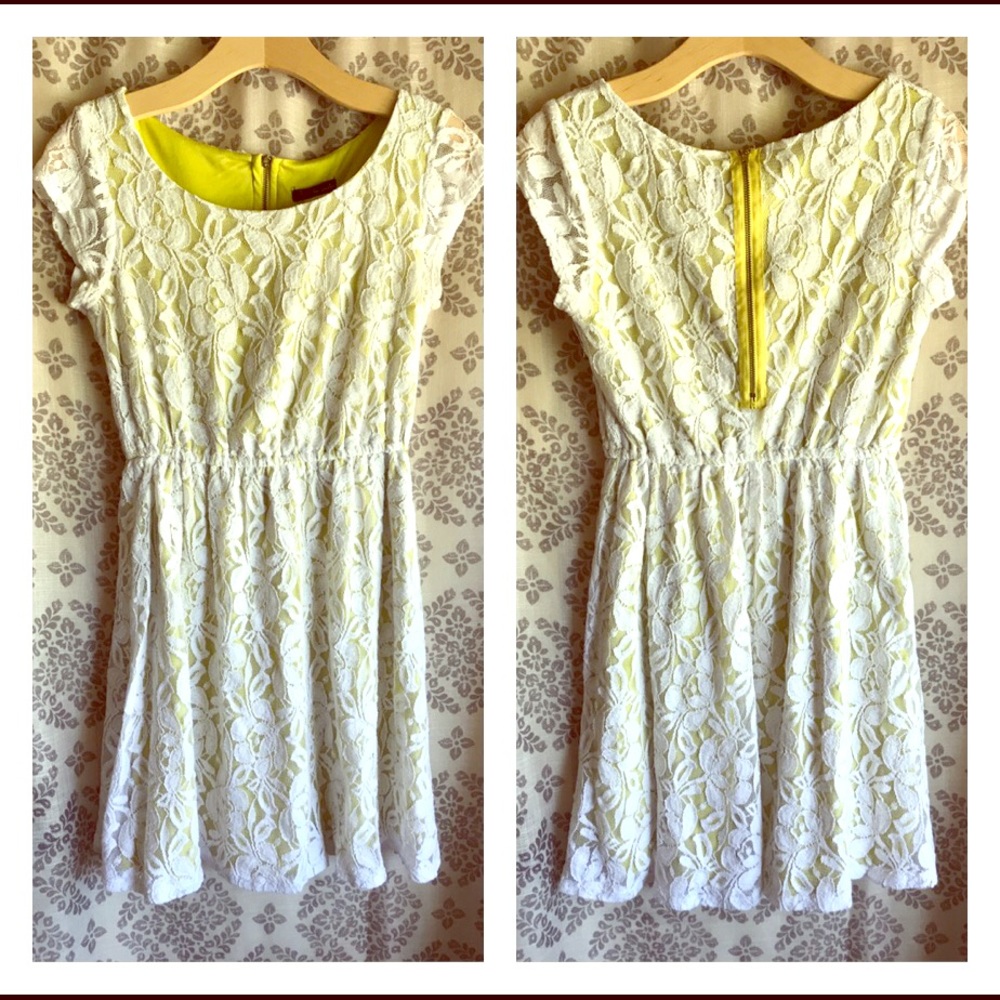 Fire Los Angeles Lace White Neon Yellow Dress